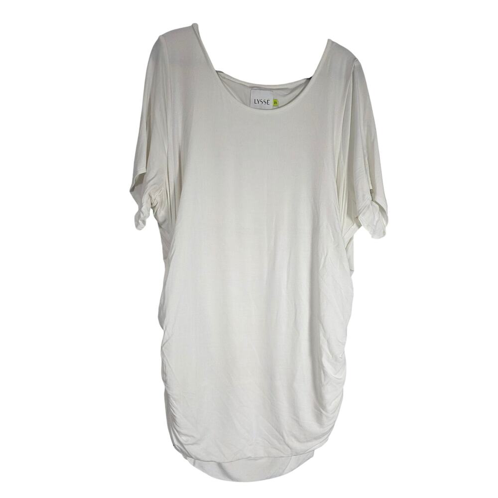 Lysse White Ruched Maternity Tunic Top Women’s 3X Stretch Soft Blouse Plus Size